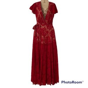 The Jersey Diaries Red Piazza Lace Maxi Dress Women’s Size XS